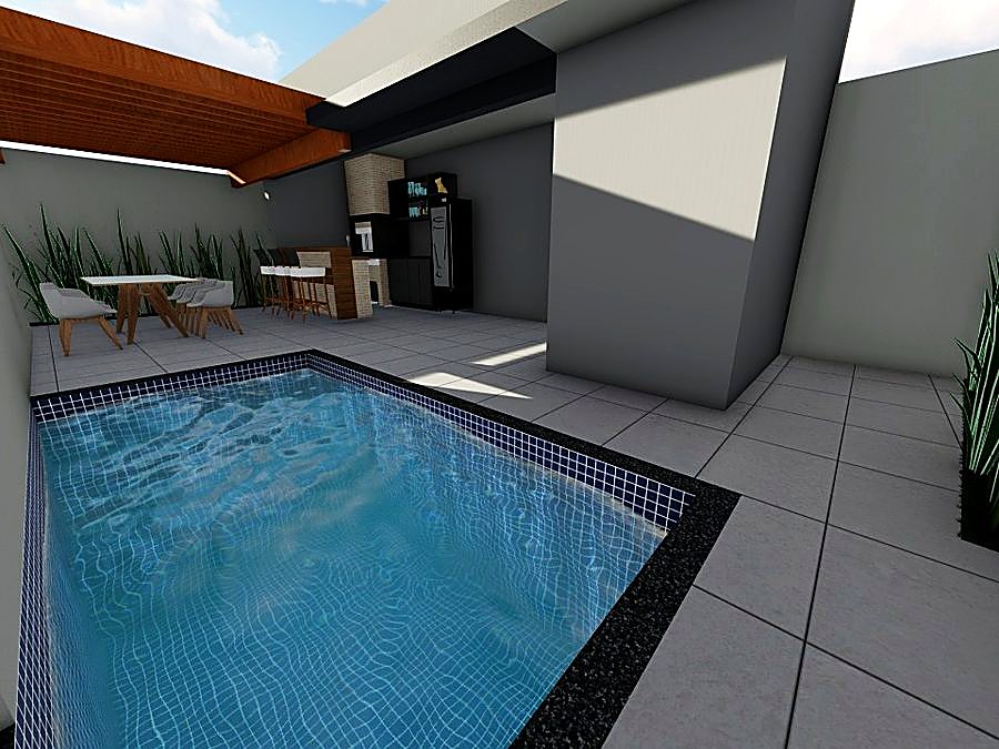 Área de lazer com piscina em projeto residencial na região de Piracicaba
